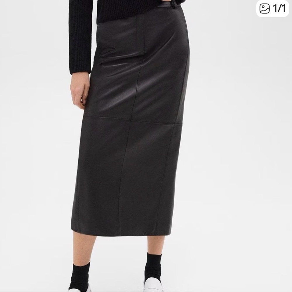 Theory lamb leather straight midi skirt 2
